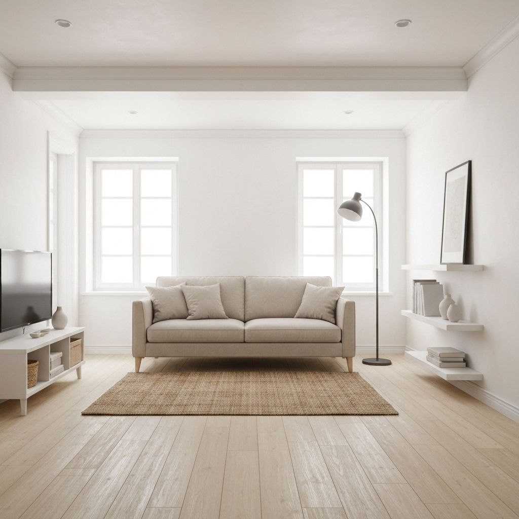 Clean living room with white walls